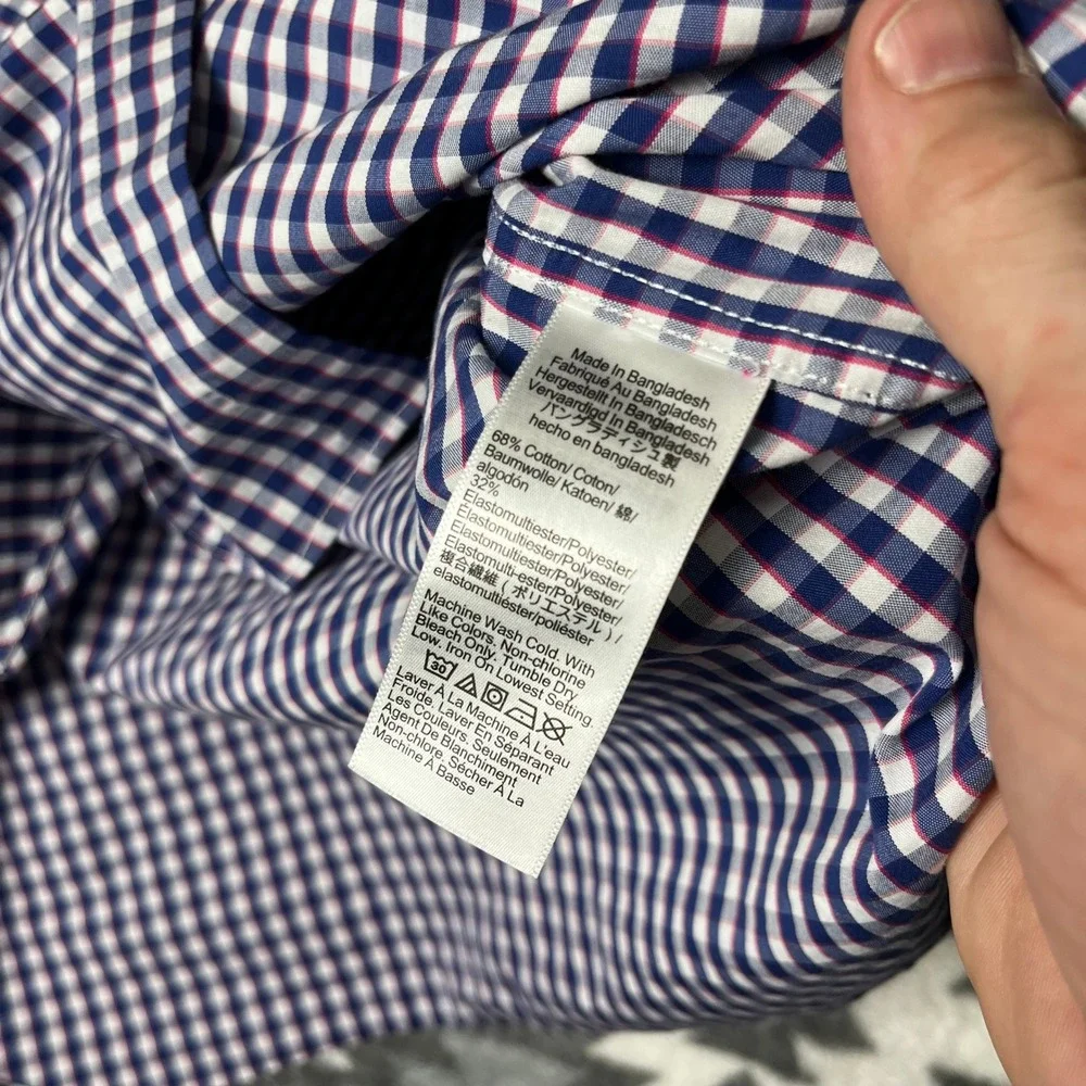 J.Crew Performance Slim Fit Gingham Button Down Shirt Mens Medium Navy Red